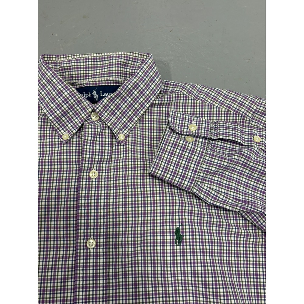 Ralph Lauren Custom Fit Purple Green Check Button Down Shirt Mens 16 34/35